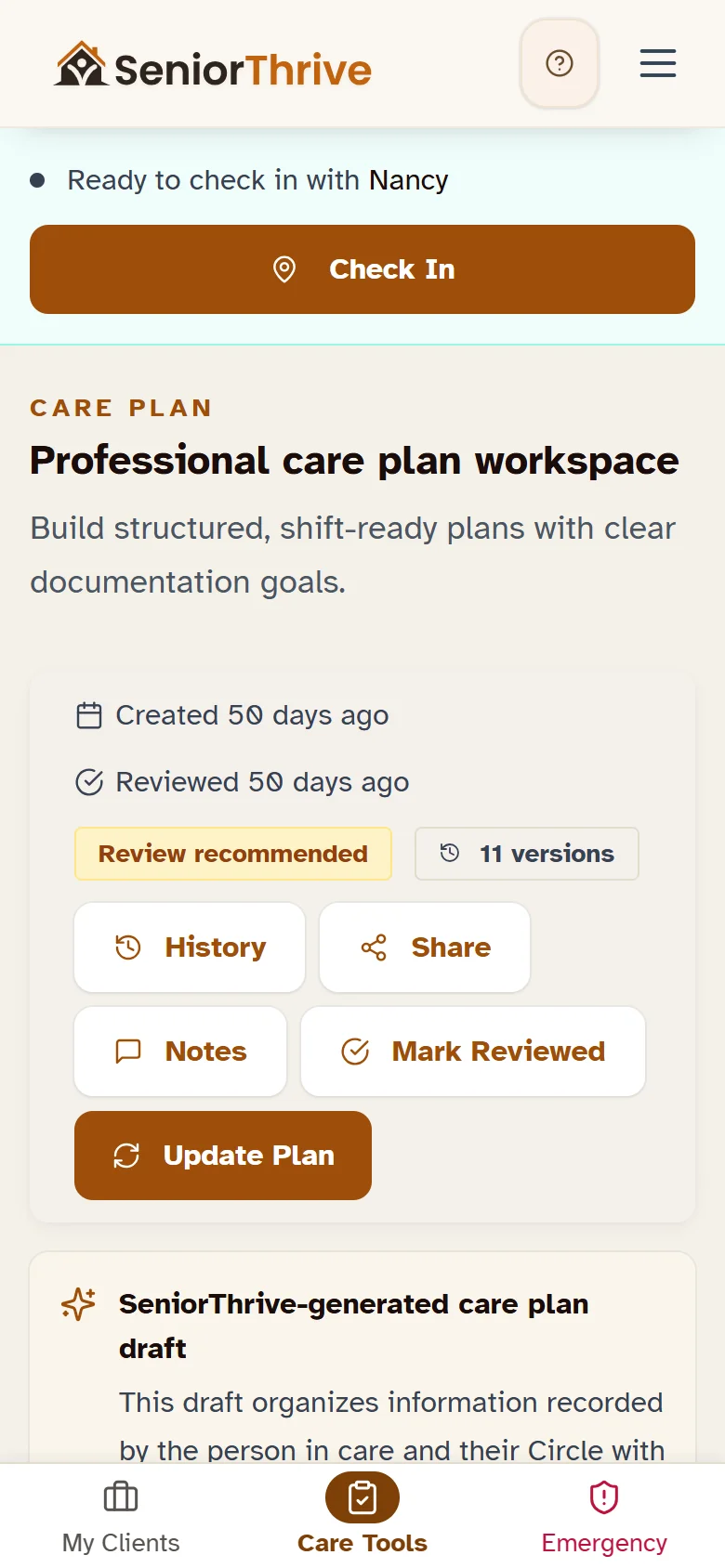 The care plan the caregiver works from, set by the family