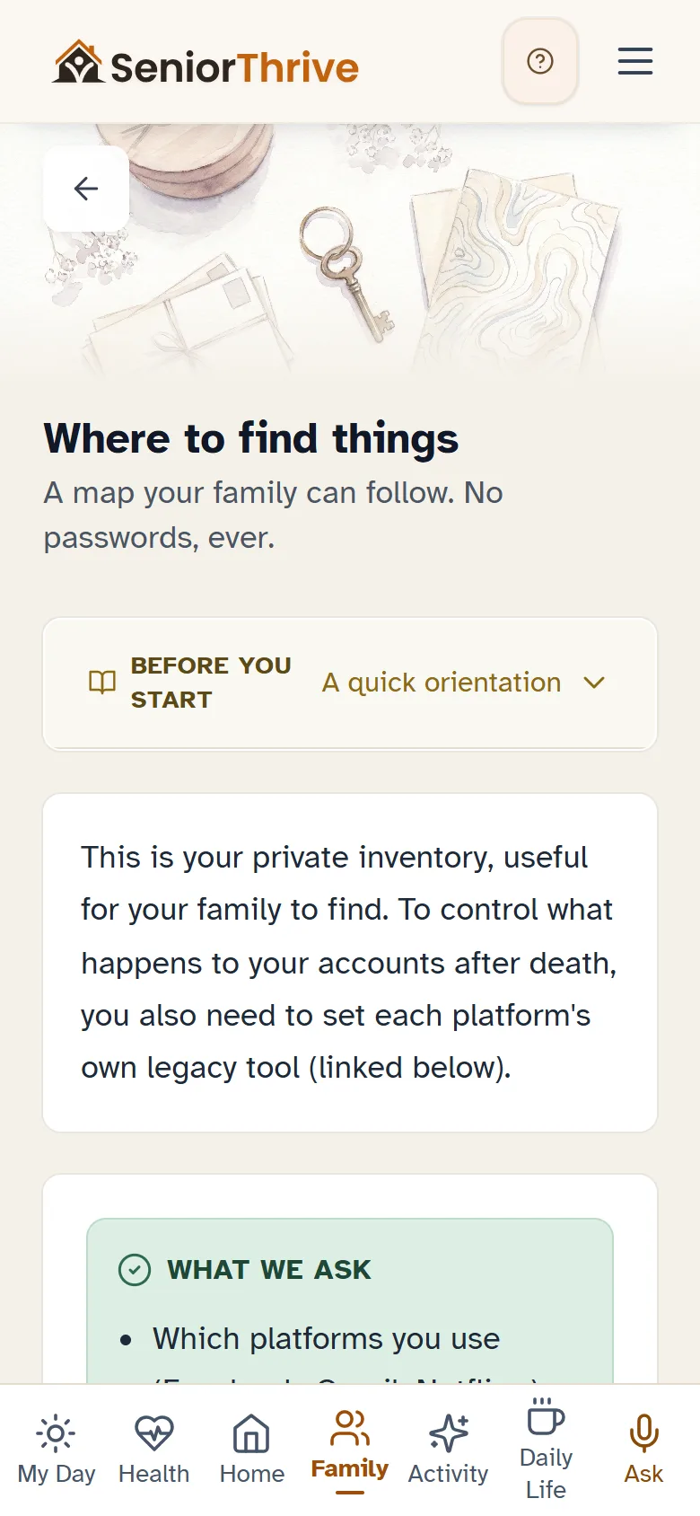 Digital Legacy: where accounts and important things are kept, never passwords