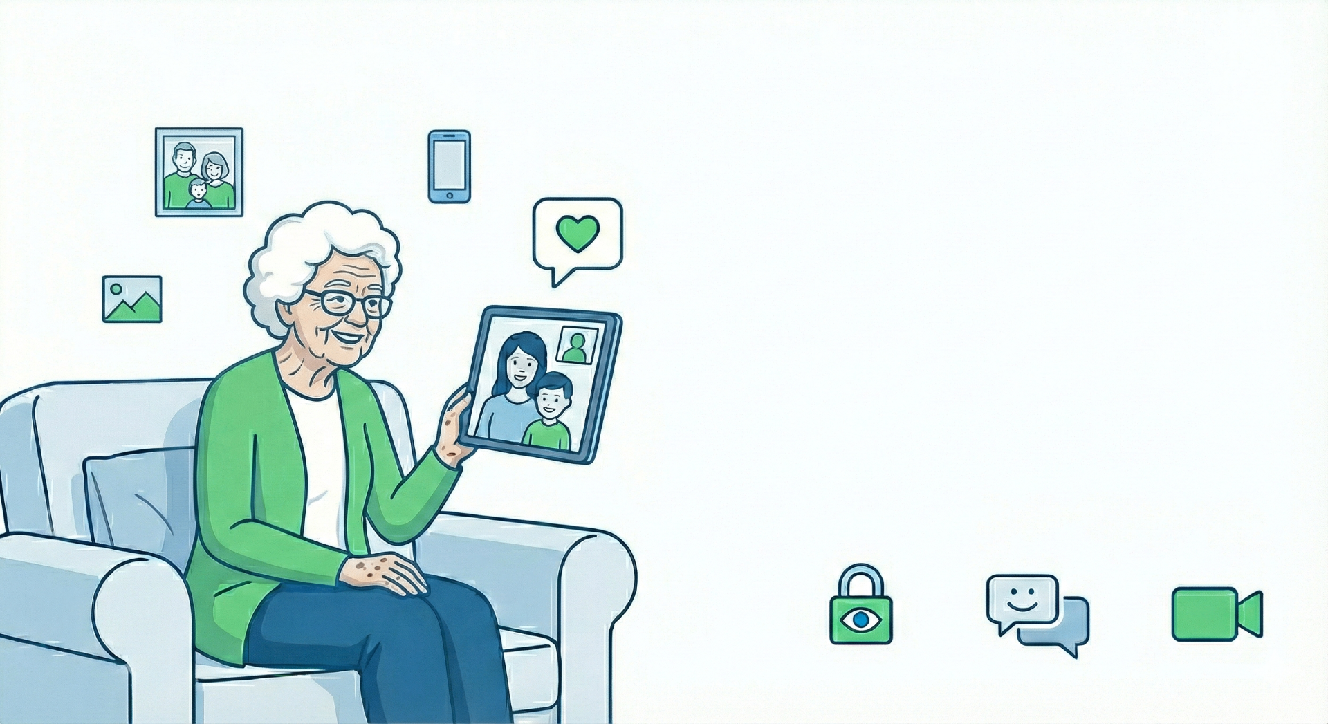 Family members connected through video chat