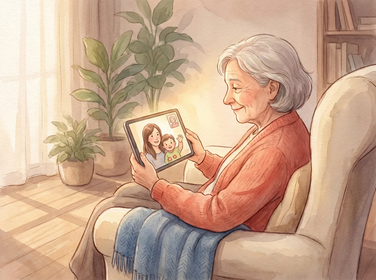 Family members connected through video chat