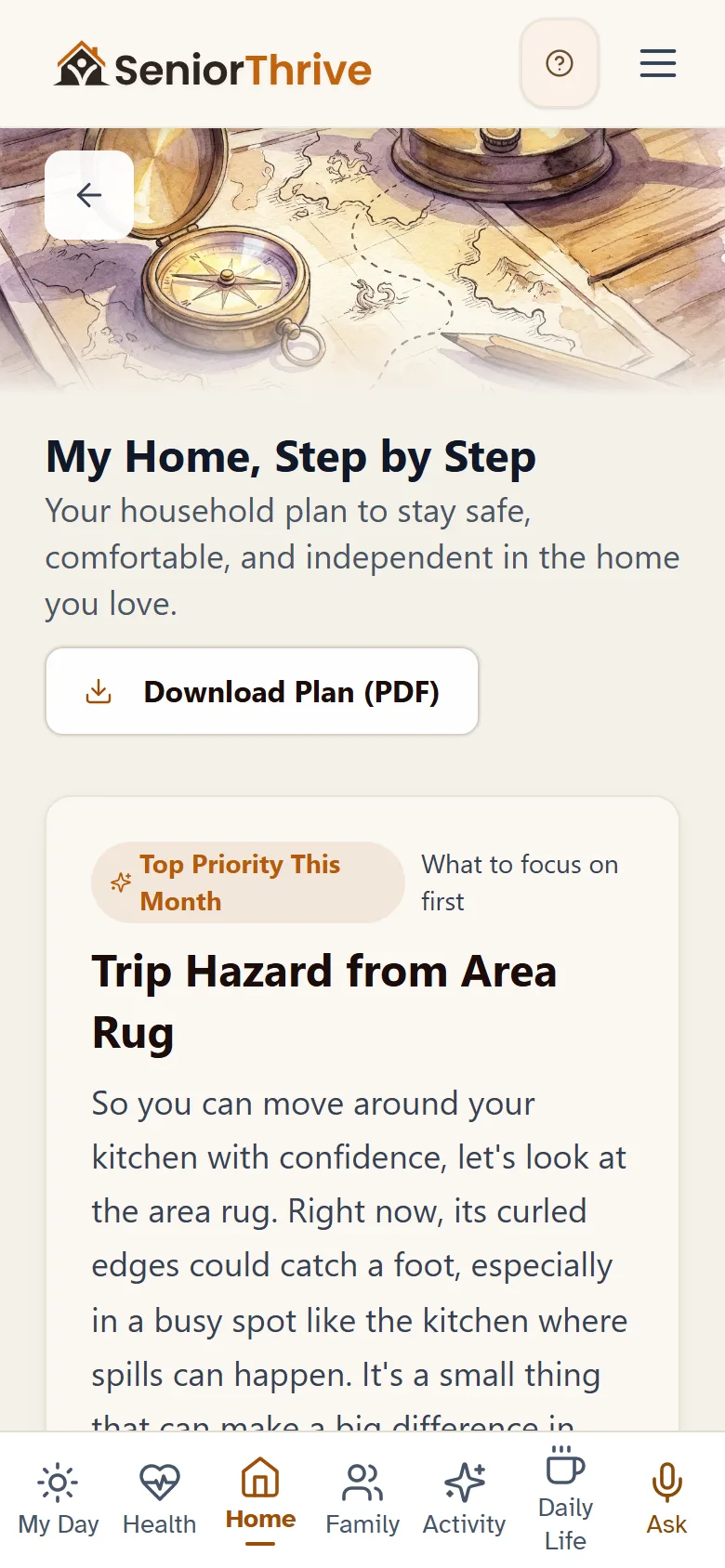 My Home Step by Step: the household plan, with the top priority this month