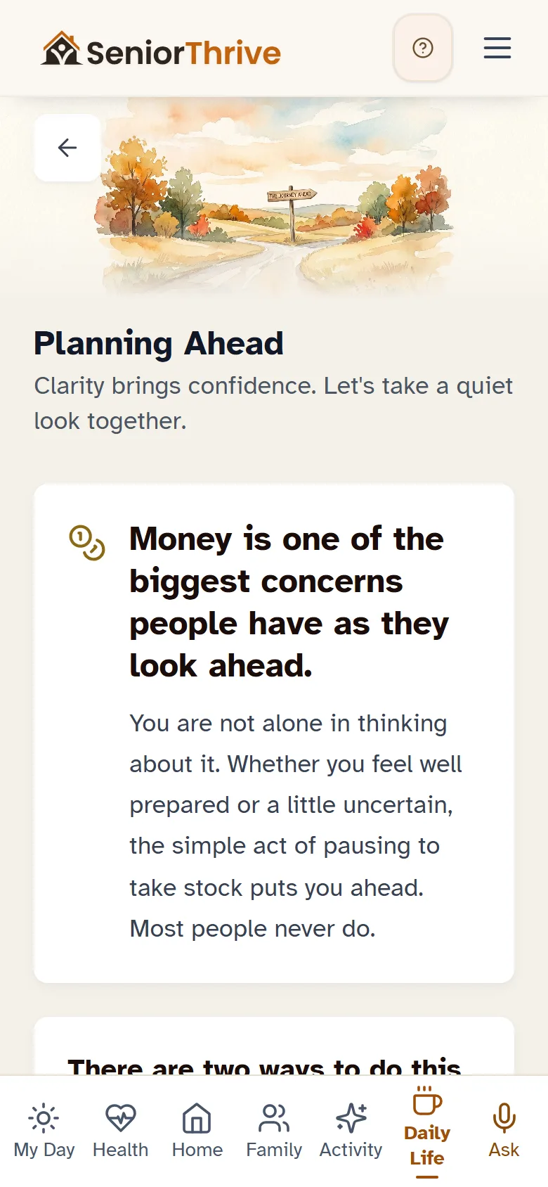 Planning Ahead: six money questions and the written summary they produce