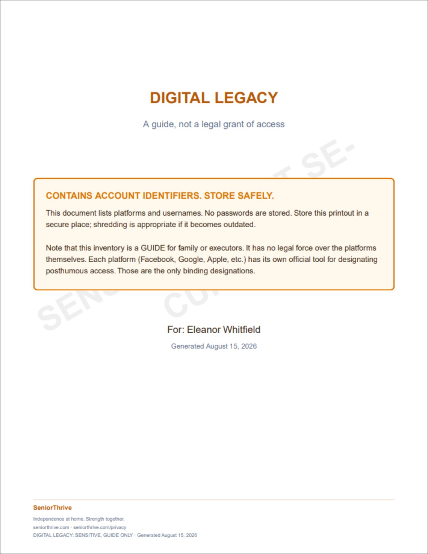 A page of the Digital Legacy sample