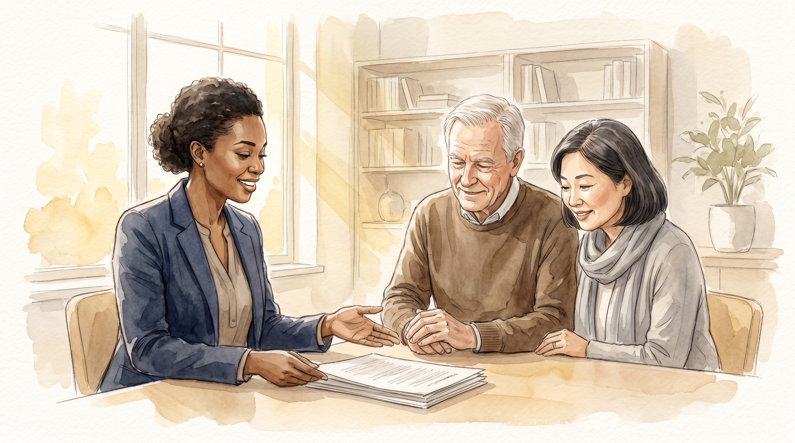 Professional consultation meeting between advisor and senior client